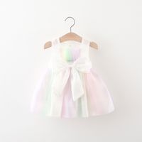 Mignon Couleur Unie Noeud D'Arc Coton Filles Robes main image 3