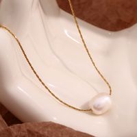 316L Stainless Steel  Freshwater Pearl 18K Gold Plated Simple Style Classic Style Plating Geometric Pendant Necklace main image 4