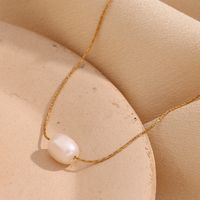 316L Stainless Steel  Freshwater Pearl 18K Gold Plated Simple Style Classic Style Plating Geometric Pendant Necklace main image 1