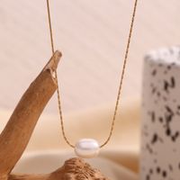 316L Stainless Steel  Freshwater Pearl 18K Gold Plated Simple Style Classic Style Plating Geometric Pendant Necklace main image 3