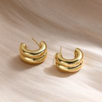 1 Pair Simple Style Commute C Shape Semicircle Plating Copper Brass White Gold Plated Gold Plated Earrings main image 3