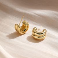 1 Pair Simple Style Commute C Shape Semicircle Plating Copper Brass White Gold Plated Gold Plated Earrings main image 4
