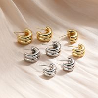 1 Pair Simple Style Commute C Shape Semicircle Plating Copper Brass White Gold Plated Gold Plated Earrings main image 1