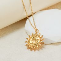 304 Stainless Steel 18K Gold Plated Basic Modern Style Classic Style Sun Solid Color Dollar Pendant Necklace main image 4