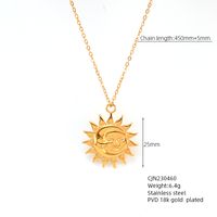 304 Stainless Steel 18K Gold Plated Basic Modern Style Classic Style Sun Solid Color Dollar Pendant Necklace sku image 1