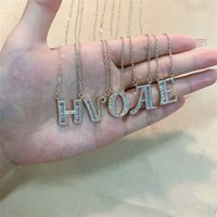 Wholesale Elegant Shiny Letter 304 Stainless Steel Copper Three-dimensional Inlay K Gold Plated Zircon Pendant Necklace main image 3