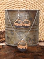 Vintage Style Classic Style Geometric Round Wood Women's Earrings Necklace main image 5