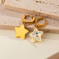 1 Pair Casual Sweet Simple Style Pentagram Geometric Butterfly Enamel Plating Inlay 304 Stainless Steel Resin Shell 18K Gold Plated Drop Earrings main image 10