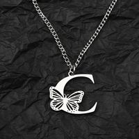 201 Stainless Steel IG Style Hip-Hop Letter Butterfly Pendant Necklace sku image 3