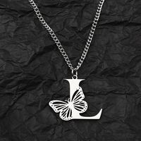 201 Stainless Steel IG Style Hip-Hop Letter Butterfly Pendant Necklace sku image 12