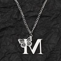 201 Stainless Steel IG Style Hip-Hop Letter Butterfly Pendant Necklace sku image 13