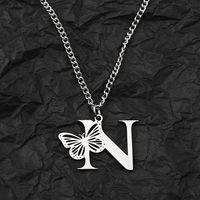 201 Stainless Steel IG Style Hip-Hop Letter Butterfly Pendant Necklace sku image 14