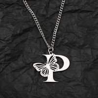 201 Stainless Steel IG Style Hip-Hop Letter Butterfly Pendant Necklace sku image 16