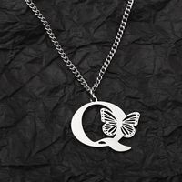 201 Stainless Steel IG Style Hip-Hop Letter Butterfly Pendant Necklace sku image 17