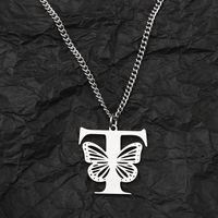 201 Stainless Steel IG Style Hip-Hop Letter Butterfly Pendant Necklace sku image 20