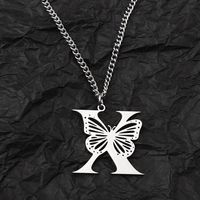 201 Stainless Steel IG Style Hip-Hop Letter Butterfly Pendant Necklace sku image 24