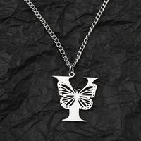 201 Stainless Steel IG Style Hip-Hop Letter Butterfly Pendant Necklace sku image 25