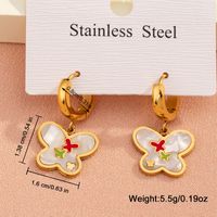 1 Pair Casual Sweet Simple Style Pentagram Geometric Butterfly Enamel Plating Inlay 304 Stainless Steel Resin Shell 18K Gold Plated Drop Earrings sku image 3
