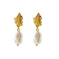 1 Pair Elegant Simple Style Solid Color Plating Inlay 304 Stainless Steel Titanium Steel Artificial Pearls 18K Gold Plated Drop Earrings main image 6