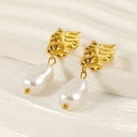 1 Pair Elegant Simple Style Solid Color Plating Inlay 304 Stainless Steel Titanium Steel Artificial Pearls 18K Gold Plated Drop Earrings main image 7