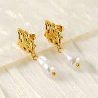 1 Pair Elegant Simple Style Solid Color Plating Inlay 304 Stainless Steel Titanium Steel Artificial Pearls 18K Gold Plated Drop Earrings main image 2