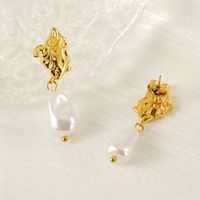 1 Pair Elegant Simple Style Solid Color Plating Inlay 304 Stainless Steel Titanium Steel Artificial Pearls 18K Gold Plated Drop Earrings main image 3