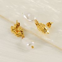 1 Pair Elegant Simple Style Solid Color Plating Inlay 304 Stainless Steel Titanium Steel Artificial Pearls 18K Gold Plated Drop Earrings main image 4