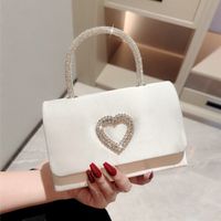 Women's Small Satin Heart Shape Solid Color Elegant Classic Style Magnetic Buckle Flip Cover Evening Bag sku image 1