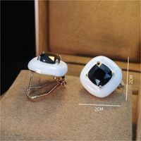 1 Par Clásico Retro Cuadrado Esmalte Embutido Cobre Piedras Preciosas Artificiales Circón Oro Pendientes main image 2