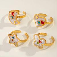 Casual Sweet Simple Style Moon Butterfly 304 Stainless Steel 18K Gold Plated Resin Rhinestones Shell Adjustable Ring In Bulk main image 2