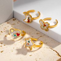 Casual Sweet Simple Style Moon Butterfly 304 Stainless Steel 18K Gold Plated Resin Rhinestones Shell Adjustable Ring In Bulk main image 1