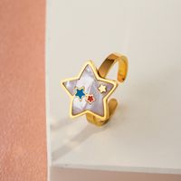 Casual Sweet Simple Style Moon Butterfly 304 Stainless Steel 18K Gold Plated Resin Rhinestones Shell Adjustable Ring In Bulk main image 4