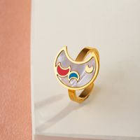 Casual Sweet Simple Style Moon Butterfly 304 Stainless Steel 18K Gold Plated Resin Rhinestones Shell Adjustable Ring In Bulk main image 5
