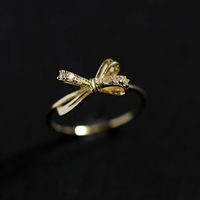 Wholesale Simple Style Classic Style Bow Knot Copper Plating Inlay Gold Plated Rhinestones Rings main image 1