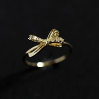 Wholesale Simple Style Classic Style Bow Knot Copper Plating Inlay Gold Plated Rhinestones Rings sku image 1
