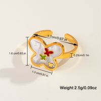 Casual Sweet Simple Style Moon Butterfly 304 Stainless Steel 18K Gold Plated Resin Rhinestones Shell Adjustable Ring In Bulk sku image 4