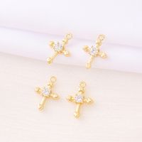 1 Piece Copper Zircon 18K Gold Plated Cross Polished Pendant main image 1