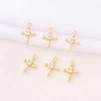 1 Piece Copper Zircon 18K Gold Plated Cross Polished Pendant main image 6