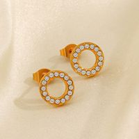 1 Pair IG Style Modern Style Round Plating Inlay 304 Stainless Steel Zircon 18K Gold Plated Ear Studs main image 3
