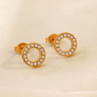 1 Pair IG Style Modern Style Round Plating Inlay 304 Stainless Steel Zircon 18K Gold Plated Ear Studs main image 4