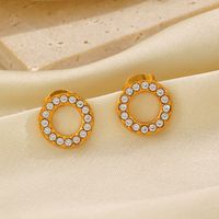 1 Pair IG Style Modern Style Round Plating Inlay 304 Stainless Steel Zircon 18K Gold Plated Ear Studs main image 1