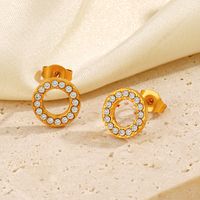 1 Pair IG Style Modern Style Round Plating Inlay 304 Stainless Steel Zircon 18K Gold Plated Ear Studs main image 5