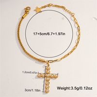 304 Stainless Steel 18K Gold Plated Casual Simple Style Commute Plating Hollow Out Inlay Cross Heart Shape Artificial Pearls Rhinestones Bracelets main image 3