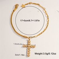 304 Stainless Steel 18K Gold Plated Casual Simple Style Commute Plating Hollow Out Inlay Cross Heart Shape Artificial Pearls Rhinestones Bracelets sku image 4