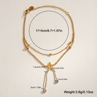 304 Stainless Steel 18K Gold Plated Casual Simple Style Commute Plating Hollow Out Inlay Cross Heart Shape Artificial Pearls Rhinestones Bracelets sku image 2