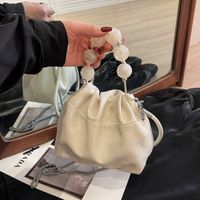 Women's Medium Pu Leather Solid Color Classic Style Beading Bucket Zipper Shoulder Bag main image video