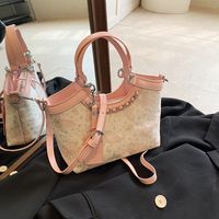 Women's Medium Pu Leather Solid Color Classic Style Sewing Thread Bucket Zipper Tote Bag main image 1