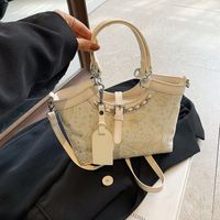 Women's Medium Pu Leather Solid Color Classic Style Sewing Thread Bucket Zipper Tote Bag main image 5