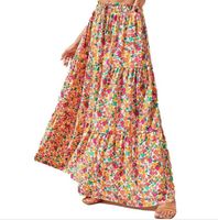 Summer Spring Autumn Tropical Flower Polyester Maxi Long Dress Skirts main image 2