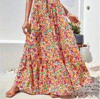 Summer Spring Autumn Tropical Flower Polyester Maxi Long Dress Skirts main image 4